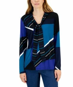 Charter Club Olorblock Tie Neck Blouse, Created For Macy's