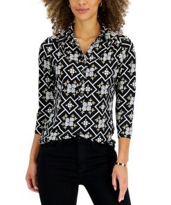 Charter Club Women's 3/4-Sleeve Printed Knit Top, Created For Macy's