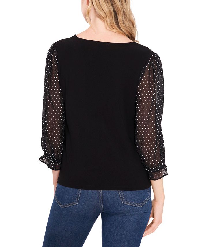 Women's V-neck Polka Dot Sleeve Top CeCe Women's V-neck Polka Dot Sleeve Top -CeCe cloth-shop