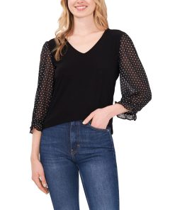 CeCe Women's V-neck Polka Dot Sleeve Top