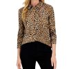 Charter Club Women's Embellished Leopard Buttoned Top, Created For Macy's
