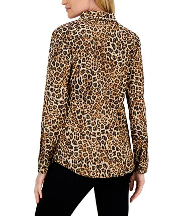 Women's Embellished Leopard Buttoned Top, Created For Macy's Charter Club Women's Embellished Leopard Buttoned Top, Created For Macy's -CeCe cloth-shop