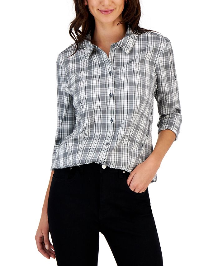 Women's Embellished Plaid Top, Created For Macy's Charter Club Women's Embellished Plaid Top, Created For Macy's -CeCe cloth-shop