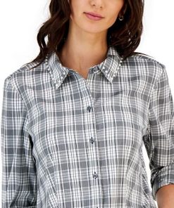Charter Club Women's Embellished Plaid Top, Created For Macy's 2 Charter Club Women's Embellished Plaid Top, Created For Macy's -CeCe cloth-shop 21596049 fpx