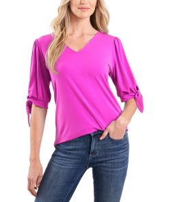 CeCe Women's V-Neck Tie-Sleeve Short Sleeve Blouse