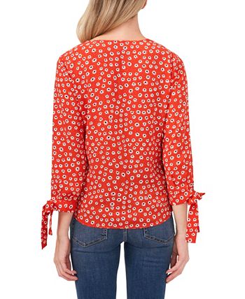 CeCe Women's Floral-Print Tie-Sleeve Top 2 CeCe Women's Floral-Print Tie-Sleeve Top - Image 2