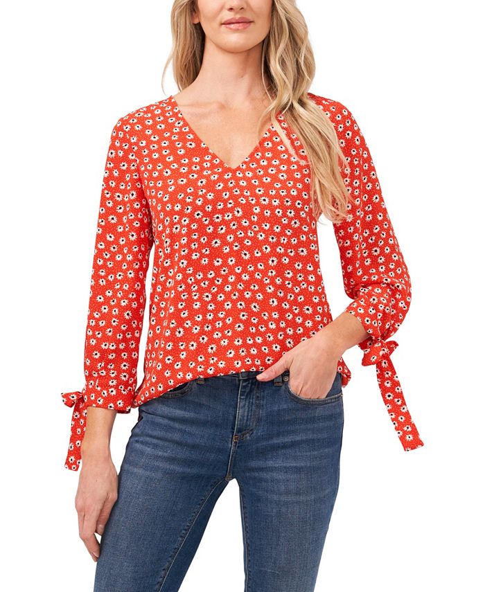 CeCe Women's Floral-Print Tie-Sleeve Top 1 CeCe Women's Floral-Print Tie-Sleeve Top