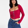 Bar III Women's Cropped Ribbed Long-Sleeve Corset Top, Created For Macy's