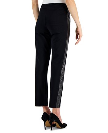 Women's Faux-Leather-Stripe Ponté-Knit Pants, Created For Macy's JM Collection Women's Faux-Leather-Stripe Ponté-Knit Pants, Created For Macy's -CeCe cloth-shop