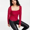 Bar III Women's Square-Neck Ruched Mesh Top, Created For Macy's