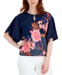 JM Collection Women's Floral-Print Keyhole Top, Created For Macy's -CeCe cloth-shop 21720927 fpx
