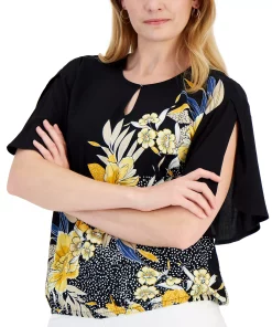 JM Collection Women's Floral-Print Keyhole Top, Created For Macy's -CeCe cloth-shop 21720929 fpx