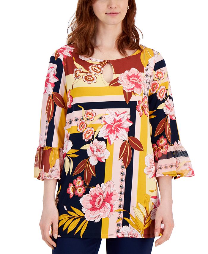 Women's Printed Bell-Sleeve Top, Created For Macy's JM Collection Women's Printed Bell-Sleeve Top, Created For Macy's -CeCe cloth-shop