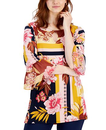 Women's Printed Bell-Sleeve Top, Created For Macy's JM Collection Women's Printed Bell-Sleeve Top, Created For Macy's -CeCe cloth-shop