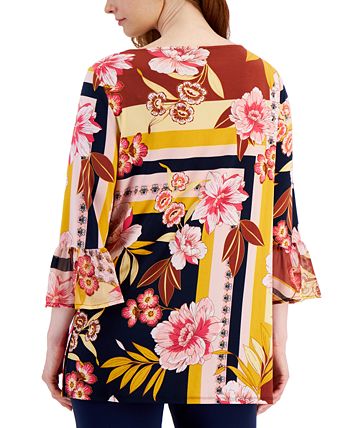 Women's Printed Bell-Sleeve Top, Created For Macy's JM Collection Women's Printed Bell-Sleeve Top, Created For Macy's -CeCe cloth-shop