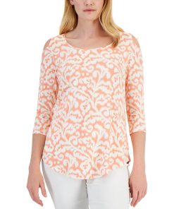 JM Collection Women's Printed Burnout Top, Created For Macy's