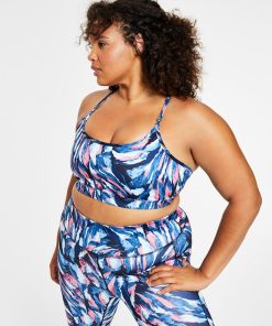 ID Ideology Plus Size Brushstroke-Print Low-Impact Sports Bra, Created For Macy's