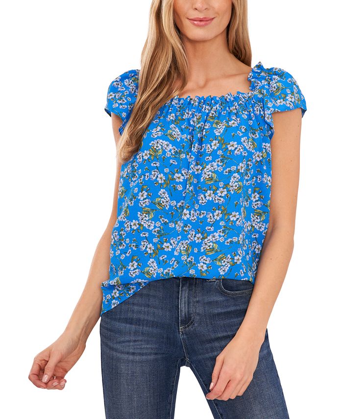 Women's Ruffled Square-Neckline Floral Top CeCe Women's Ruffled Square-Neckline Floral Top -CeCe cloth-shop