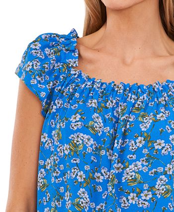 Women's Ruffled Square-Neckline Floral Top CeCe Women's Ruffled Square-Neckline Floral Top -CeCe cloth-shop