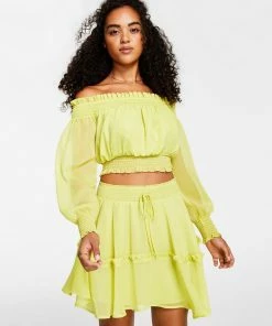 Bar III Women's Off-The-Shoulder Smocked Cropped Top, Created For Macy's