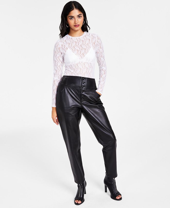 Women's Lace Long-Sleeve Bodysuit, Created For Macy's Bar III Women's Lace Long-Sleeve Bodysuit, Created For Macy's -CeCe cloth-shop