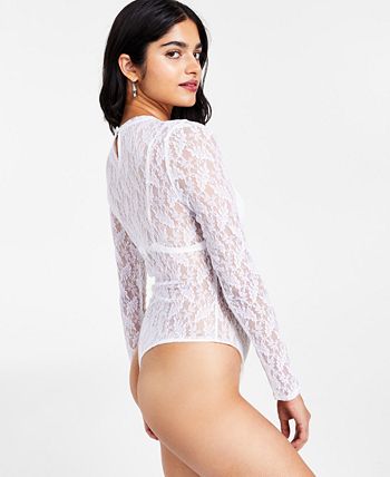 Women's Lace Long-Sleeve Bodysuit, Created For Macy's Bar III Women's Lace Long-Sleeve Bodysuit, Created For Macy's -CeCe cloth-shop
