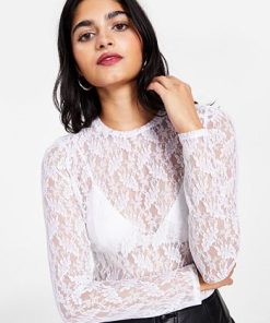 Bar III Women's Lace Long-Sleeve Bodysuit, Created For Macy's 2 Bar III Women's Lace Long-Sleeve Bodysuit, Created For Macy's -CeCe cloth-shop 21748498 fpx