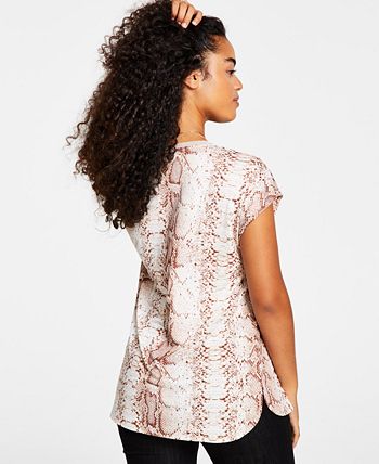 Women's Snake-Print Mesh-Trim V-Neck Top, Created For Macy's Bar III Women's Snake-Print Mesh-Trim V-Neck Top, Created For Macy's -CeCe cloth-shop