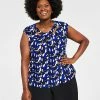 Kasper Plus Size Printed Twist-Neck Top