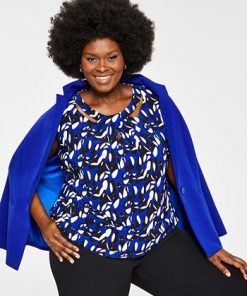 Kasper Plus Size Printed Twist-Neck Top 2 Kasper Plus Size Printed Twist-Neck Top -CeCe cloth-shop 21760728 fpx