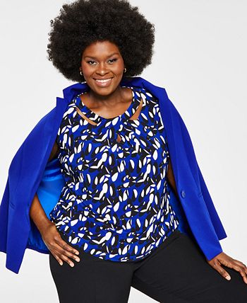 Plus Size Printed Twist-Neck Top Kasper Plus Size Printed Twist-Neck Top -CeCe cloth-shop