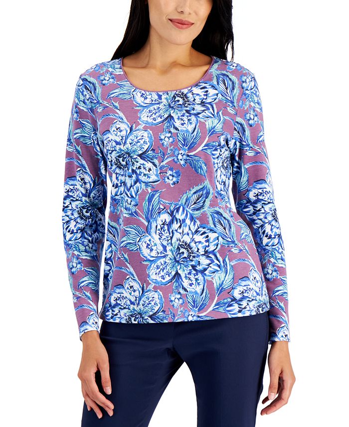 Women's Folk Floral Printed Top, Created For Macy's Karen Scott Women's Folk Floral Printed Top, Created For Macy's -CeCe cloth-shop