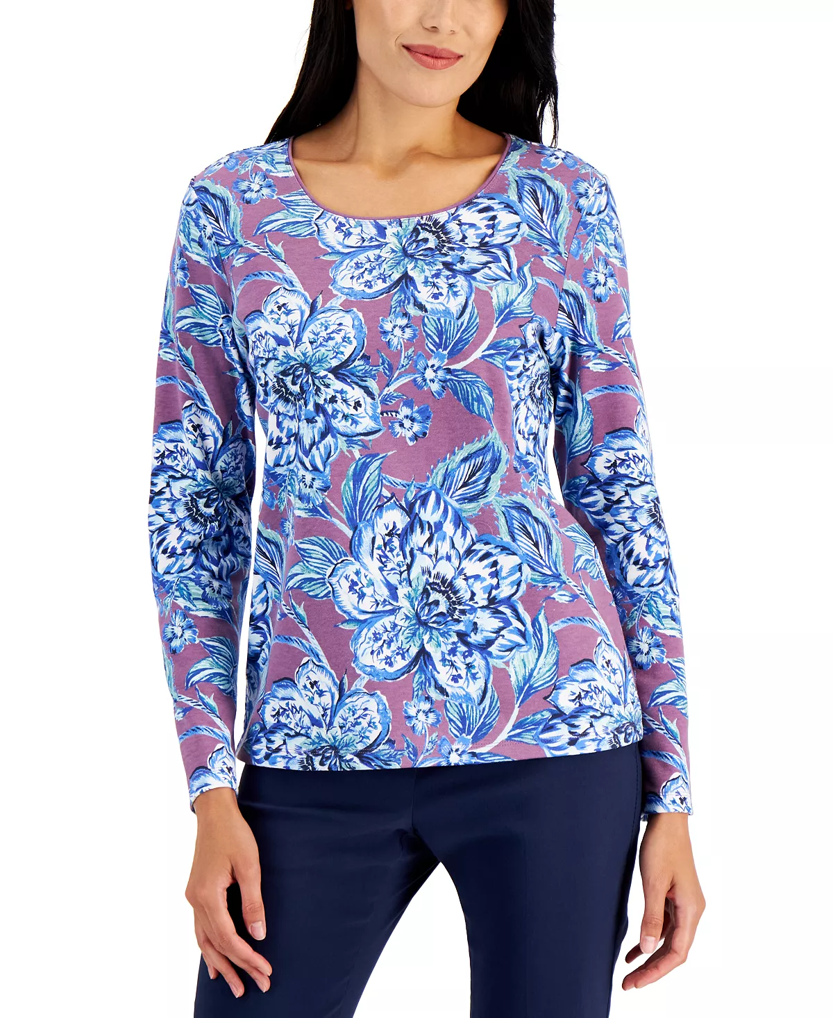 Women's Folk Floral Printed Top, Created For Macy's Karen Scott Women's Folk Floral Printed Top, Created For Macy's -CeCe cloth-shop