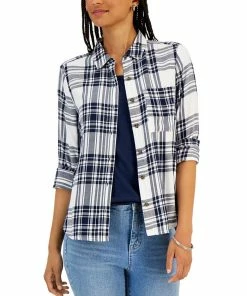 Style & Co Women's Cotton Plaid Button-Front Shirt, Created For Macy's