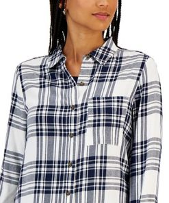 Style & Co Women's Cotton Plaid Button-Front Shirt, Created For Macy's 6 Style & Co Women's Cotton Plaid Button-Front Shirt, Created For Macy's -CeCe cloth-shop 21816591 fpx