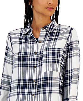 Style & Co Women's Cotton Plaid Button-Front Shirt, Created For Macy's 3 Style & Co Women's Cotton Plaid Button-Front Shirt, Created For Macy's - Image 3
