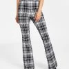 Bar III Women’s Plaid-Print Flare-Leg Pants, Created For Macy’s