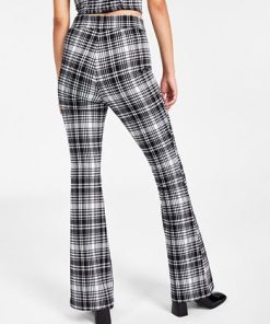 Alternative view of Bar III Women’s Plaid-Print Flare-Leg Pants, Created For Macy’s