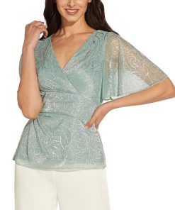 Adrianna Papell Women's Metallic Printed Flutter-Sleeve Top