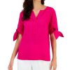 Charter Club Women's Linen Split-Neck Tie-Cuff Top, Created For Macy's