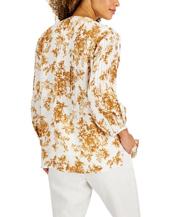 Women's Floral-Print Linen Tunic, Created For Macy's Charter Club Women's Floral-Print Linen Tunic, Created For Macy's -CeCe cloth-shop