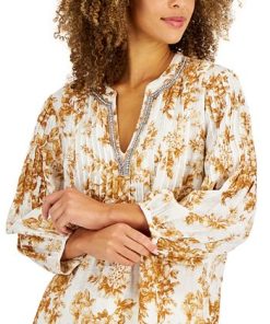 Charter Club Women's Floral-Print Linen Tunic, Created For Macy's 2 Charter Club Women's Floral-Print Linen Tunic, Created For Macy's -CeCe cloth-shop 21827691 fpx
