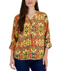 JM Collection Women's Folk Travels Printed Top, Created For Macy's
