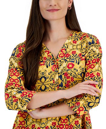 JM Collection Women's Folk Travels Printed Top, Created For Macy's 3 JM Collection Women's Folk Travels Printed Top, Created For Macy's - Image 3