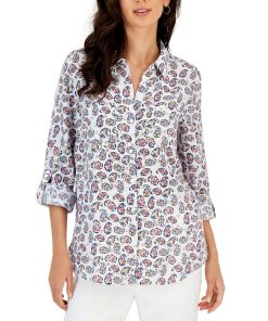 Charter Club Women Paisley-Print Linen Shirt, Created For Macy's