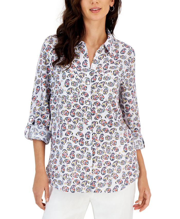 Women Paisley-Print Linen Shirt, Created For Macy's Charter Club Women Paisley-Print Linen Shirt, Created For Macy's -CeCe cloth-shop