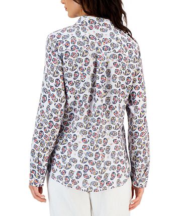 Women Paisley-Print Linen Shirt, Created For Macy's Charter Club Women Paisley-Print Linen Shirt, Created For Macy's -CeCe cloth-shop