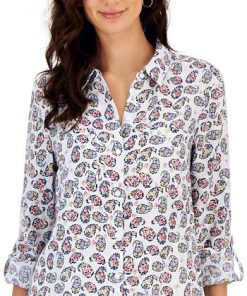 Charter Club Women Paisley-Print Linen Shirt, Created For Macy's 2 Charter Club Women Paisley-Print Linen Shirt, Created For Macy's -CeCe cloth-shop 21859580 fpx