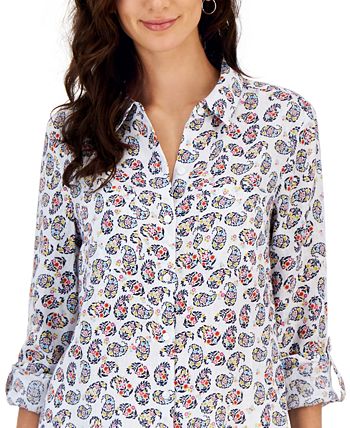 Women Paisley-Print Linen Shirt, Created For Macy's Charter Club Women Paisley-Print Linen Shirt, Created For Macy's -CeCe cloth-shop