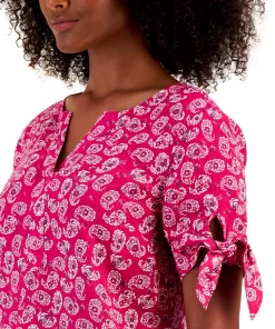 Charter Club Women's Linen Tie-Sleeve Top, Created For Macy's -CeCe cloth-shop 21859584 fpx